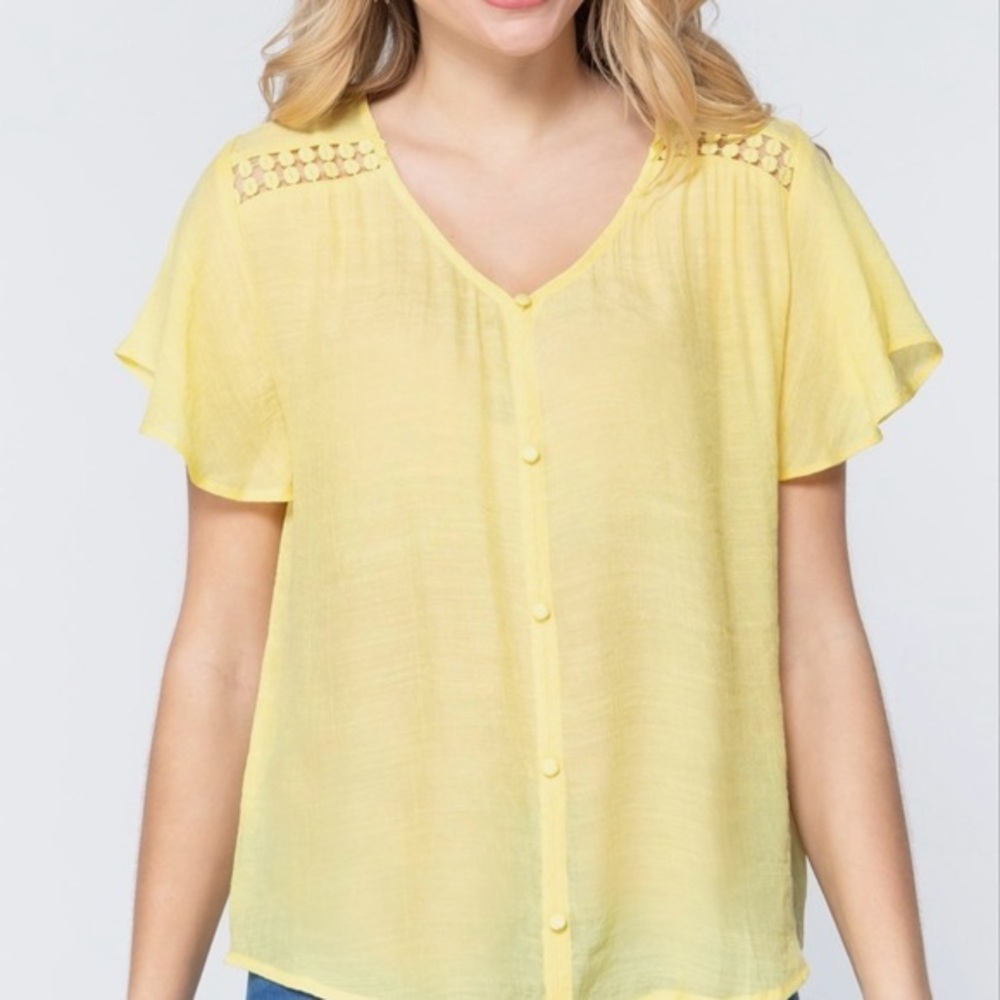 Yellow Button-Down Women's Top - MEDIUM